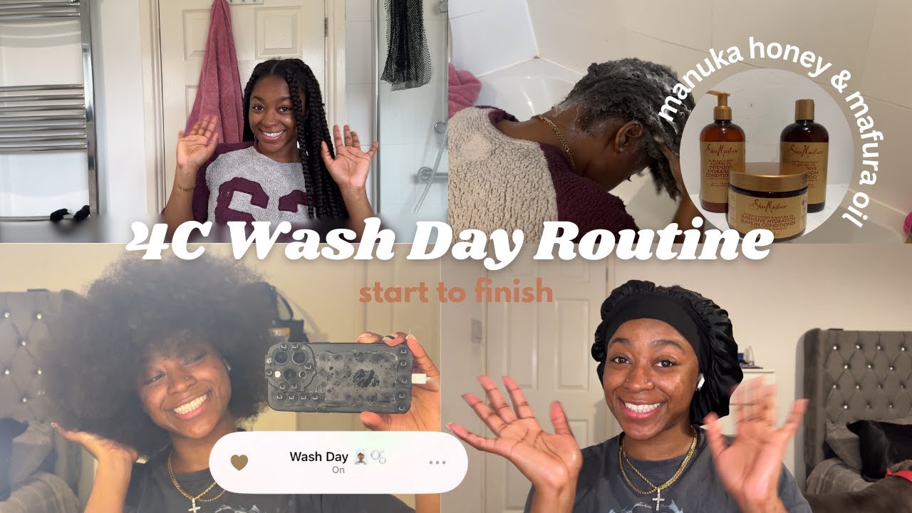 EASY Natural 4C Wash Day Routine | low porosity hair, shea moisture manuka honey collection