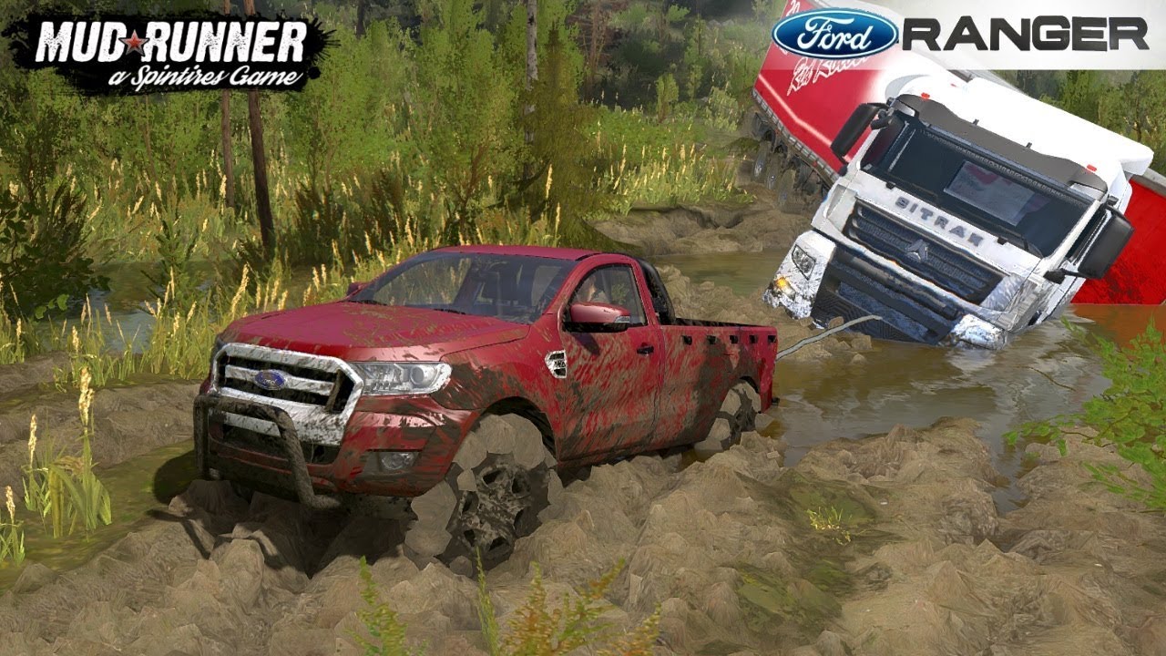 Spintires: MudRunner - FORD RANGER 2016 Tow Truck through Mud and Swamp