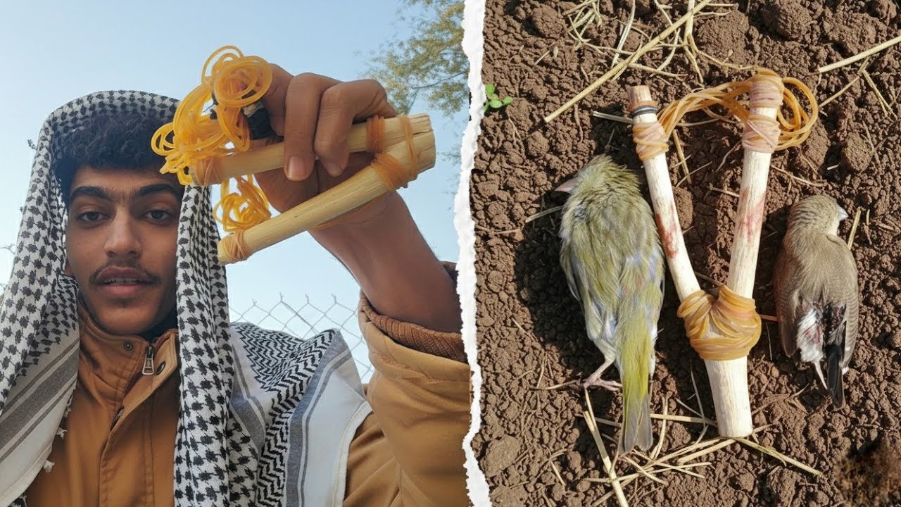 طريقة صنع المقلاع لصيد الحمام والطيور + تجربة الصيد بها 🤯