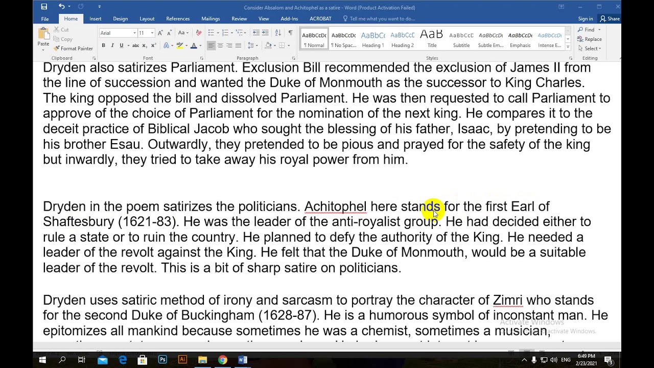 Absalom and Achitophel as a satire.