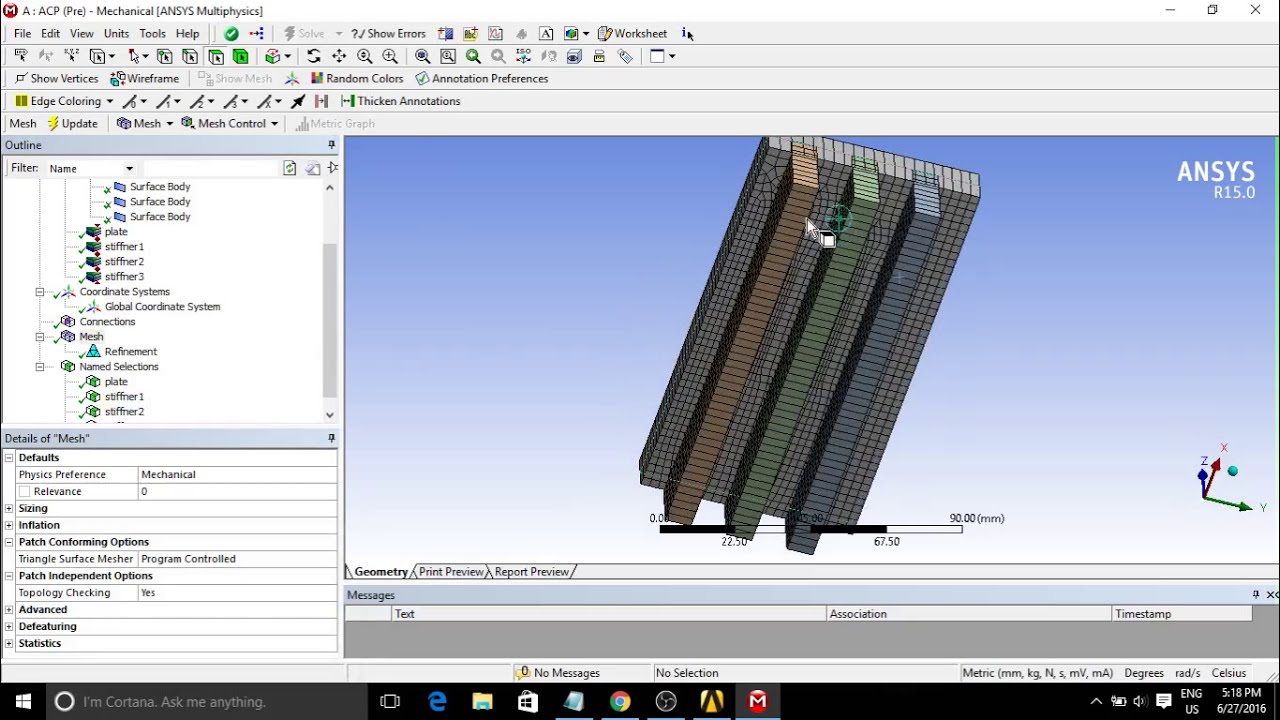 structural analysis of stiffened plate of composite material with ANSYS WORKBENCH
