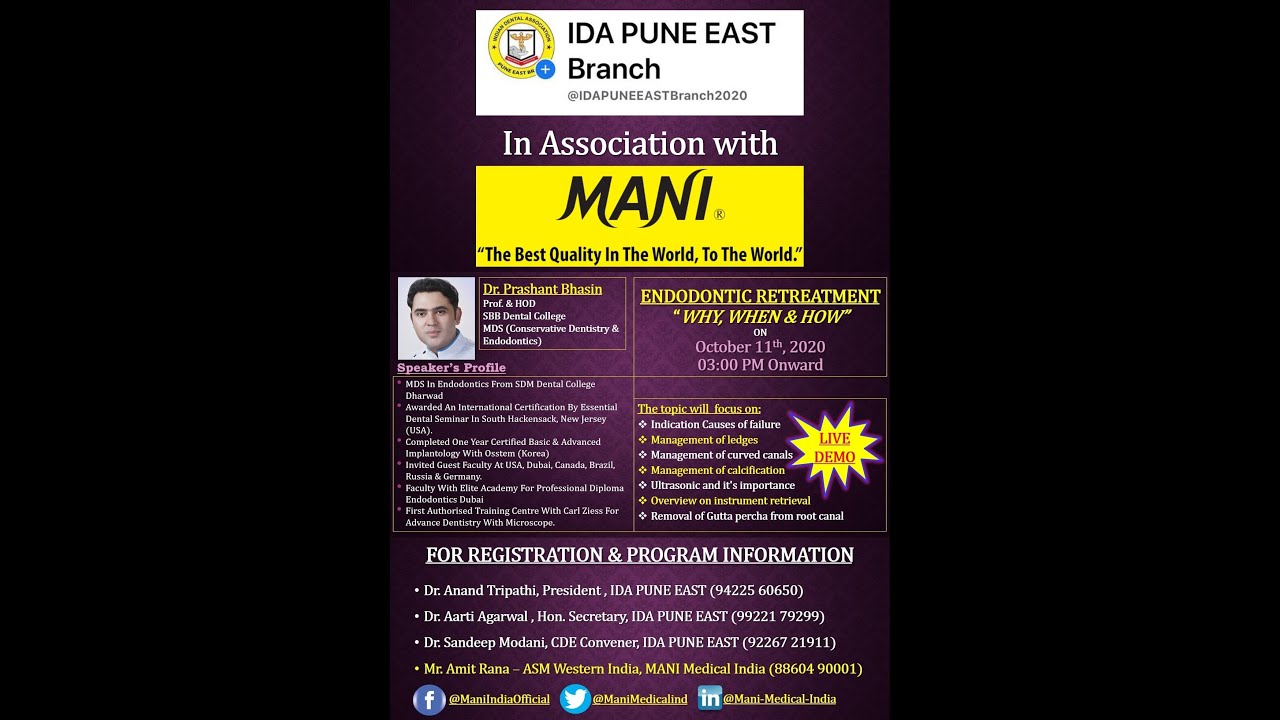 MANI Live Webinar on Endodontic Re-Treatment by Dr. Prashant Bhasin