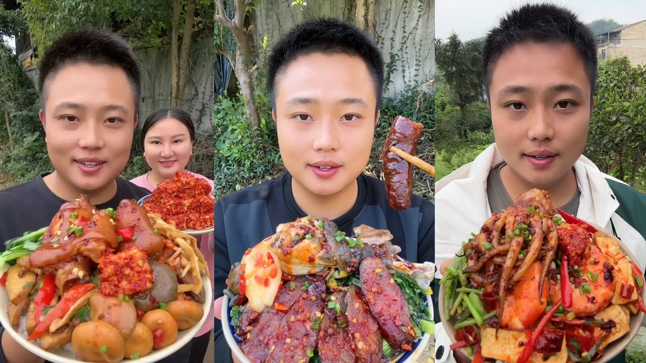 Yummy #33 Eat Meat 🍖🥓🫑🌶️🦑🍲, chicken 🍗🍗, Shrimp 🦐🦐.. #mukbang #eatingshow #yummy 