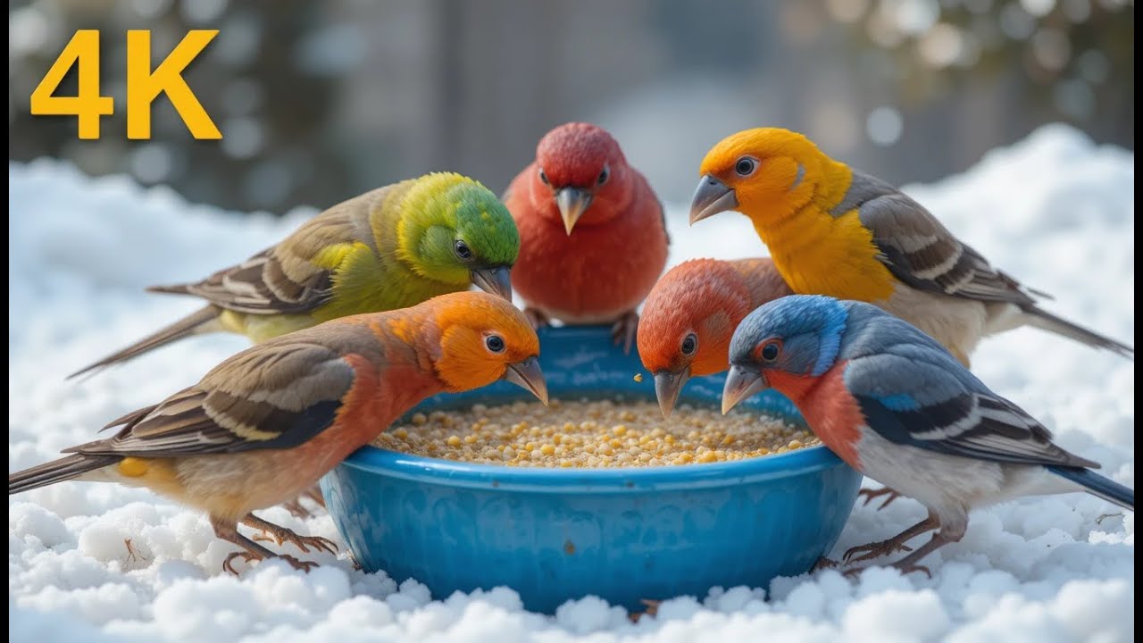 🔴  LIVE  Kar Yağarken Kuşlar Yem İçin SAVAŞIYOR! .Birds are fighting for food while it's snowing