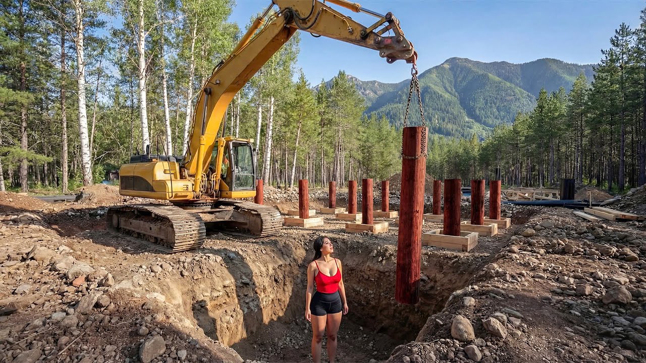 TIMELAPSE - Using a Big Excavator to Build a Modern House in 1 Hour | Start to Finish by ‪An