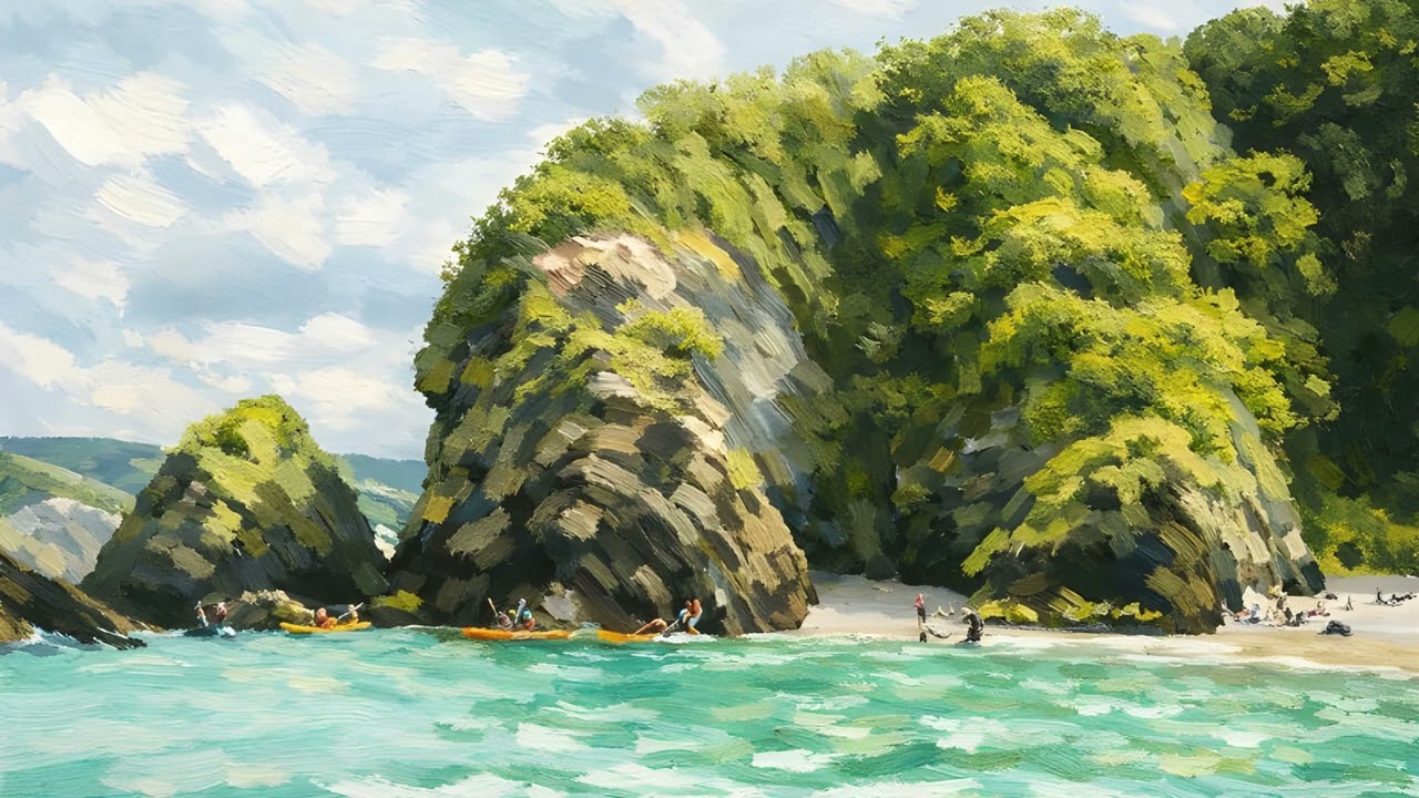 Hidden Coastal Cove Art | Luxury 4K Ambient Oil Painting for Frame TV (2 Hours)
