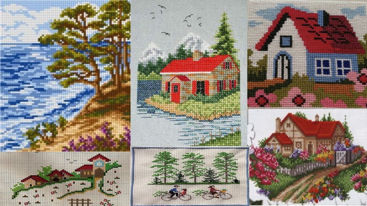 Scenery patterns cross stitch embroidery design ideas