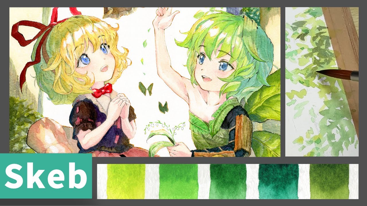 [Transparent Watercolor] Drawing Skeb Illustrations with Traditional art supplies [Painting Process]