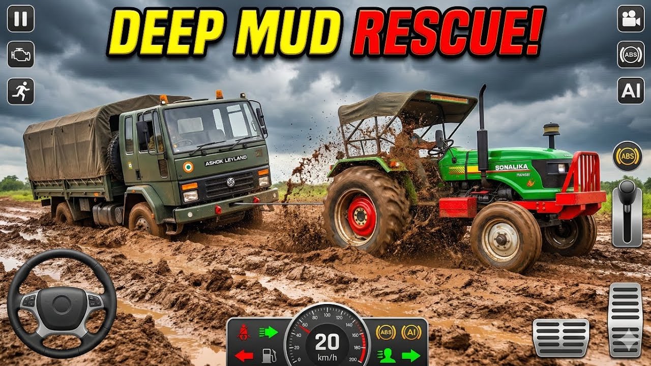 Tractor Pulls Military Truck Out of Deep Mud! 😱 | Indian Vehicle 3D Gameplay