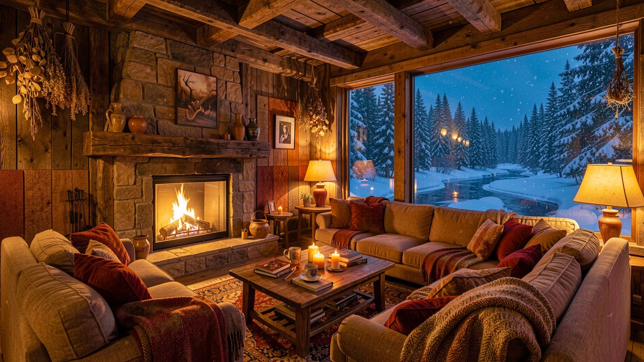 Winter Cabin Vibes ❄️ Relaxing Jazz Music, Fireplace Sounds & Snowfall for Deep Relaxation