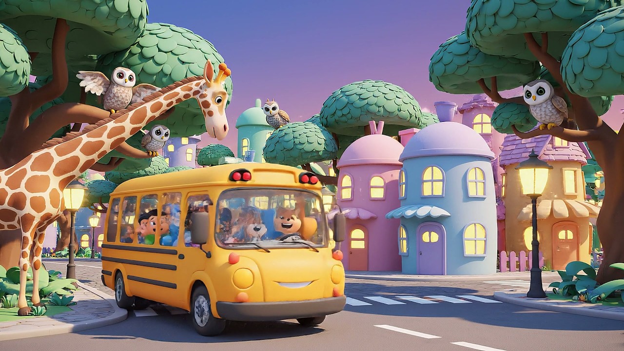 Wheels on the Bus City Night Safari Ride | Neon Lights & Animal Discovery Song