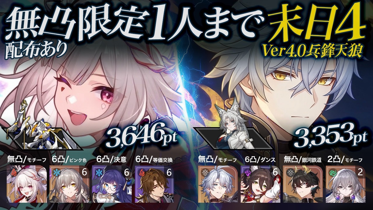 無凸 限定キャラ1人編成 (配布あり) 【Ver.4.0 末日の幻影 兵鋒天狼】 記憶主人公 ファイノン 丹恒 停雲 ブローニャ 火花 ペラ ギャラガー