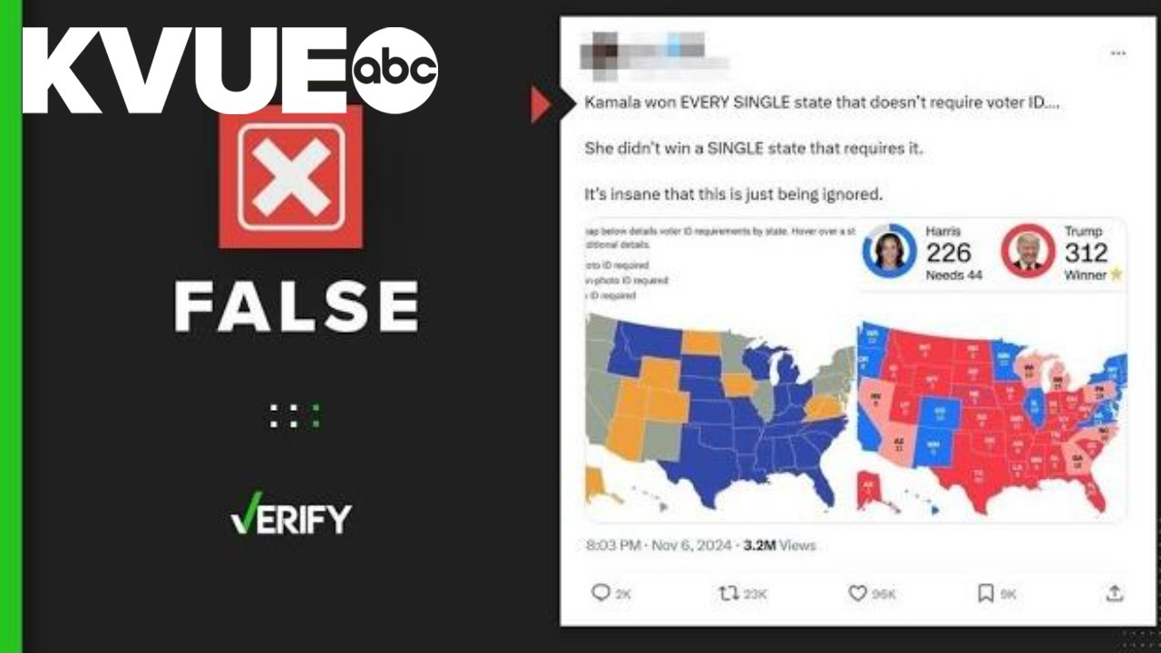 Viral posts claiming Harris won all the states without voter ID laws are false | VERIFY
