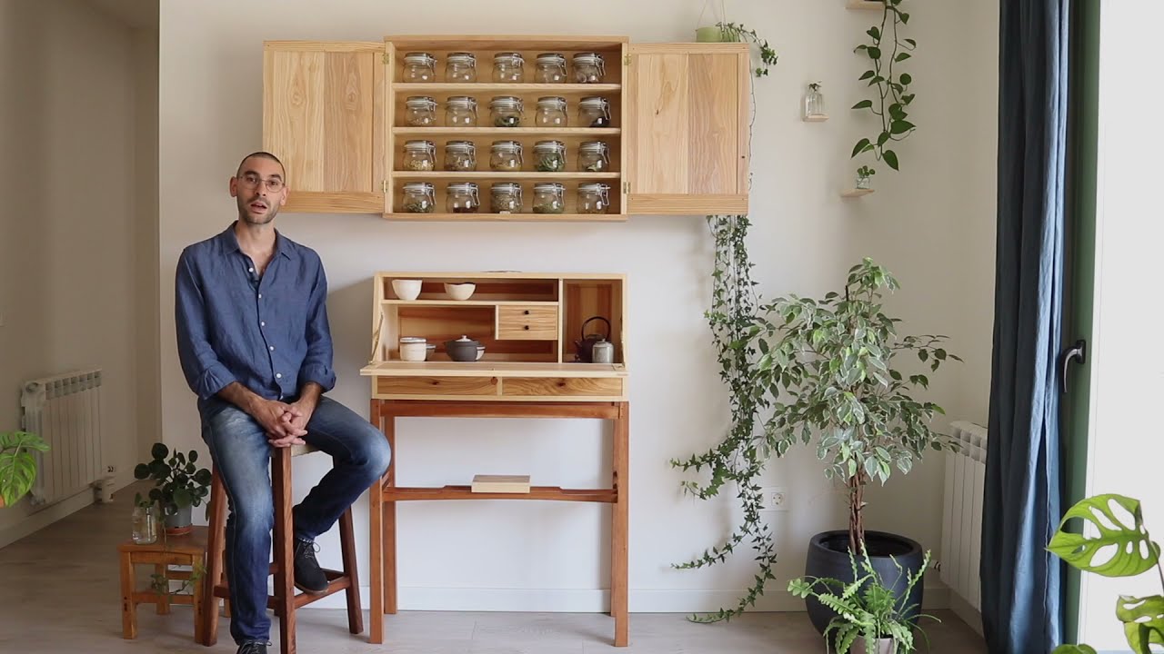 Slant top cabinet on stand