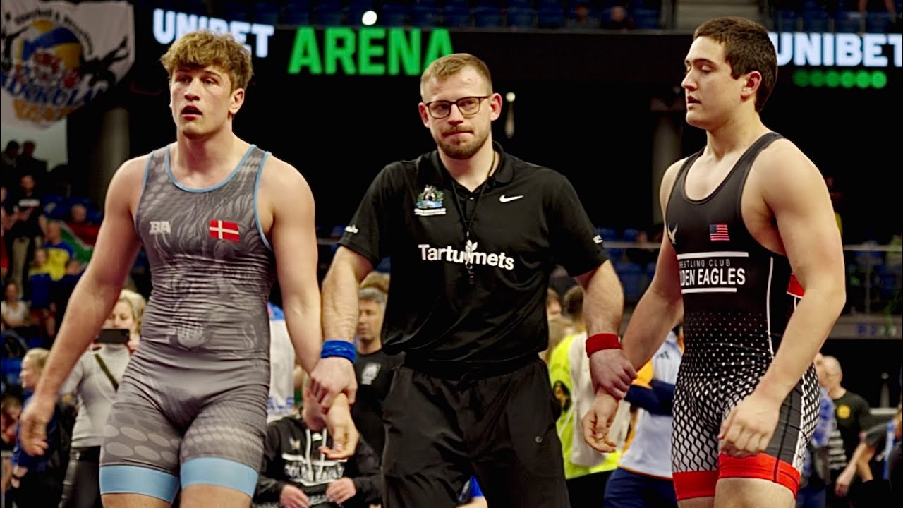 U20 Aidan Jenaman (USA) vs Villas Christensen (DEN) 97kg. Greco-roman men wrestling. B-cam-man