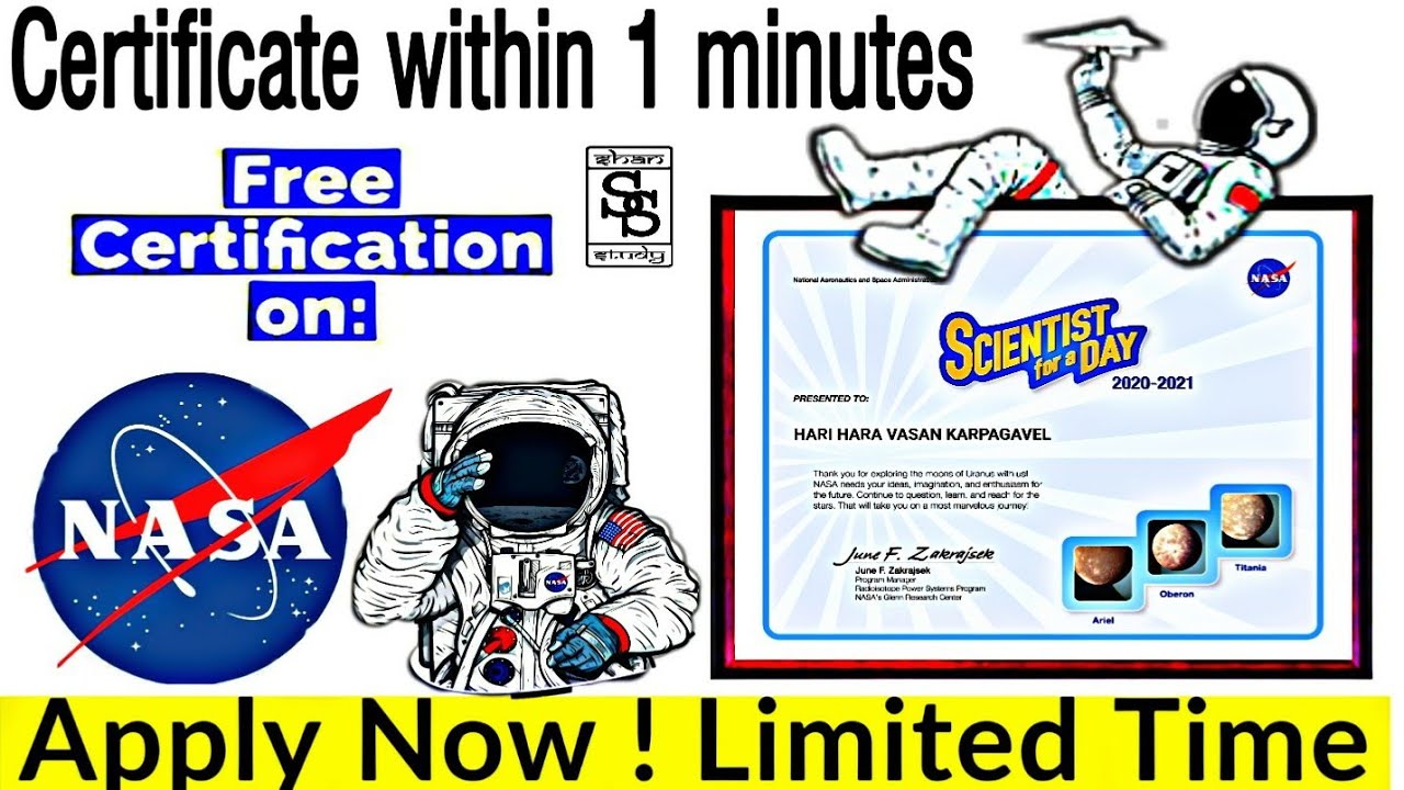 NASA Provide free certificate within 1minutes l  Scientist for a day l NASA  I GOVT certificate l