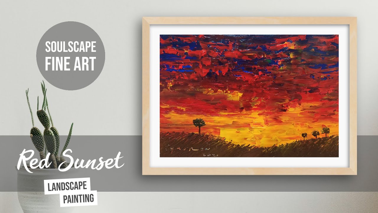 #1 RED SUNSET | How To Paint A Sunset, Acrylic On Canvas