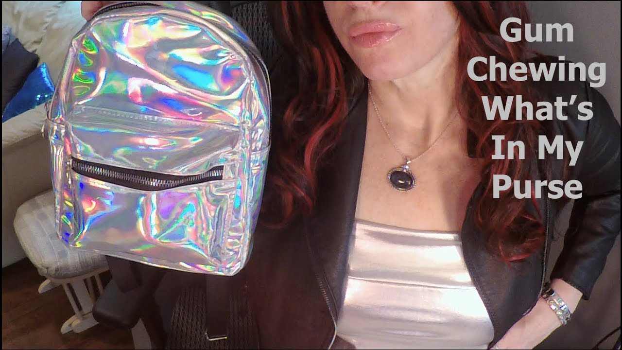 ASMR Gum Chewing What's In My Purse. Whispered