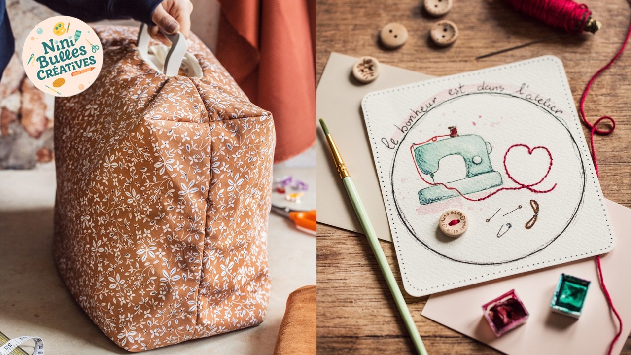 Moment couture et peinture 🧵🎨 | housse de machine + carte brodée