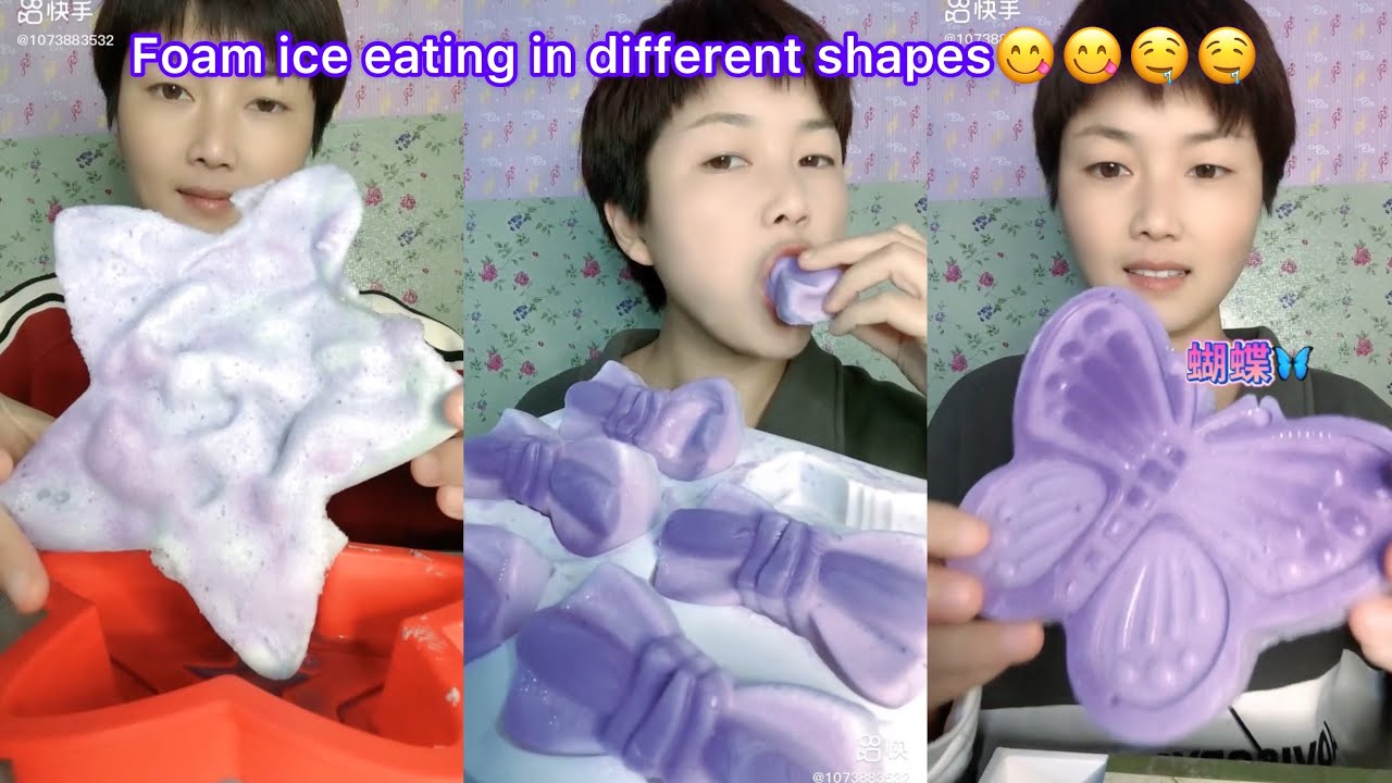 Eating ice🧊 FOAM ICE EATING IN DIFFERENT SHAPES|| BOW🎀 || STAR 🌟 || BUTTERFLY 🦋
