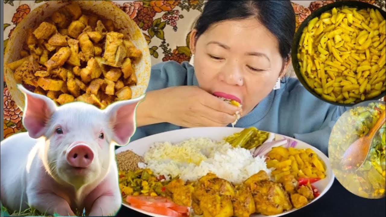 NepaliMukbang, porkcurry, सिलामको अचार, साग, #novanugen #eatingvideos #eating-asmr