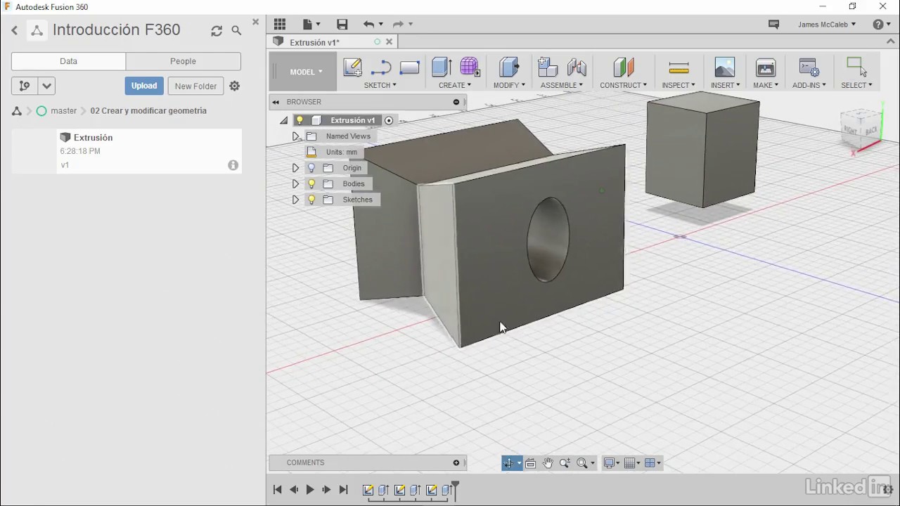 Curso de Fusion 360 (14/32) - Extrusión para Crear Funciones 3D