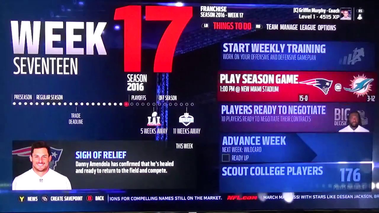 Madden 17 |::| NE Wk 17 Pt 230 Advancing week from 16 to 17