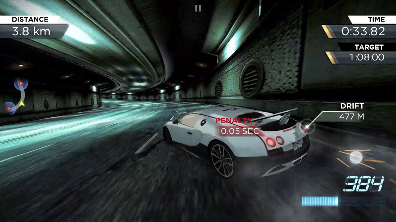 Modded Bugatti finishes first. NFS Most Wanted mobile