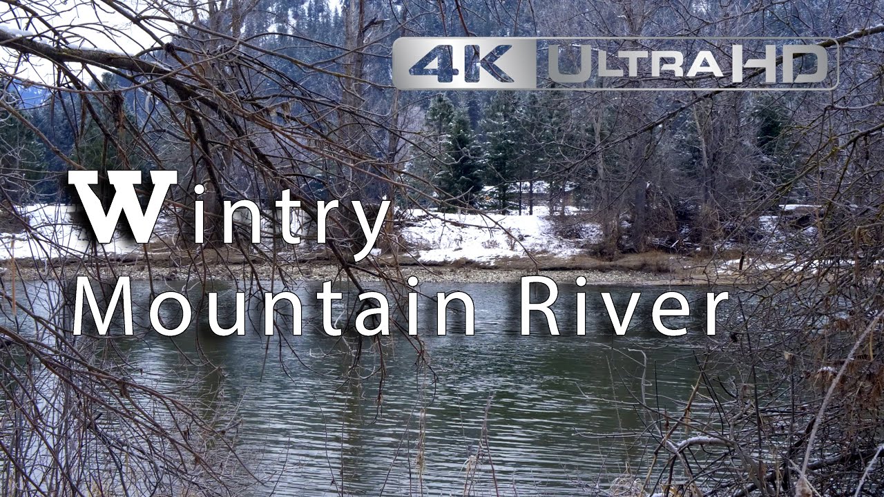 Calming Winter River Ambience | 4K UHD Mountain River Flowing through Snowy Forest for Rest, Calm
