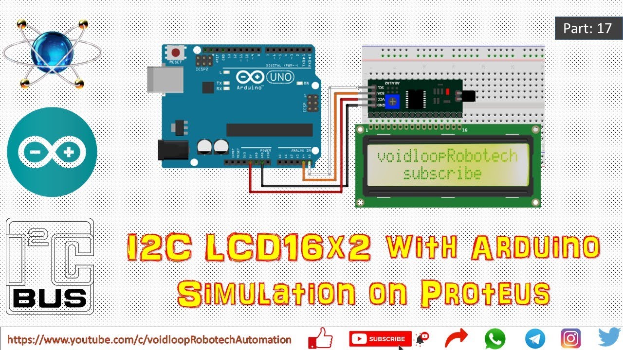 17 I2C LCD16x2 с симуляцией Arduino на Proteus