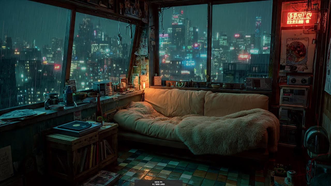 Live Cyberpunk Rainy Room 🌃 Cozy Ambient for Sleep, Relax, Study | Live