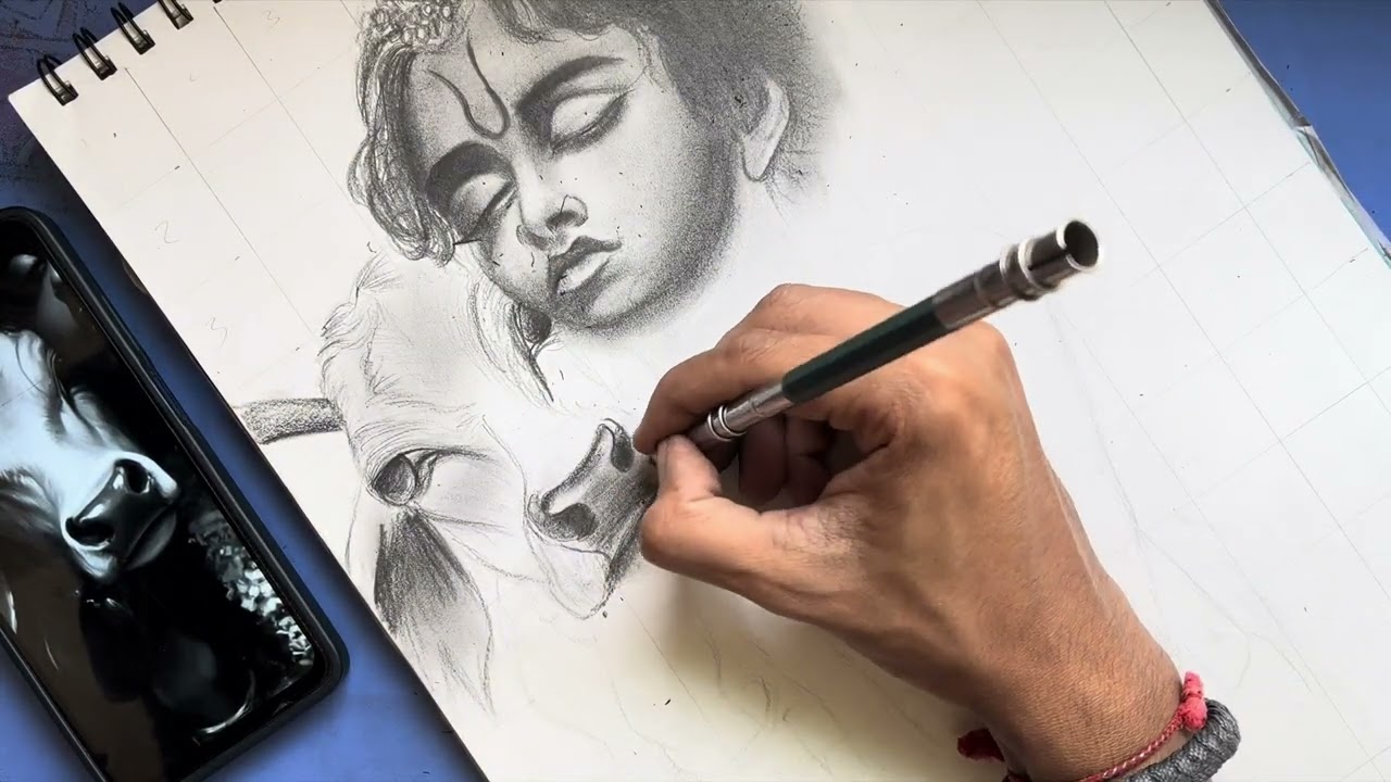 How to draw a Krishna with cow || Little Krishna drawing || pencil shading 