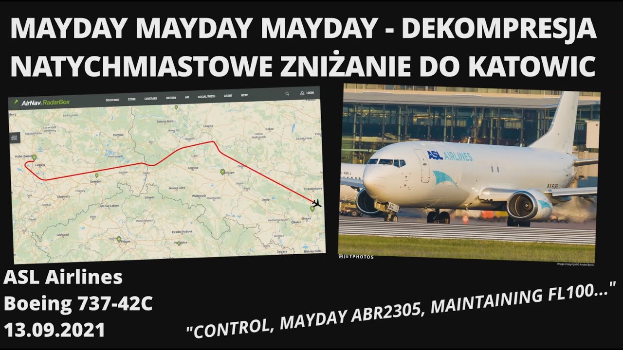 ASL 737-42 Dekompresja kabiny, MAYDAY, zniżanie do Katowic, EMERGENCY WITH DEPRESSURISATION