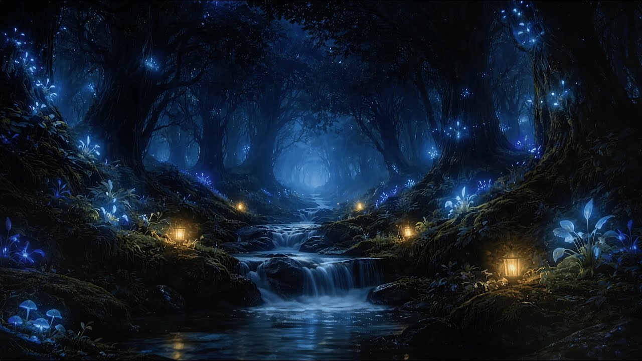 Bioluminescent Forest at Night 🌌 Fantasy Ambience | 2 Hours of Calm & Wonder