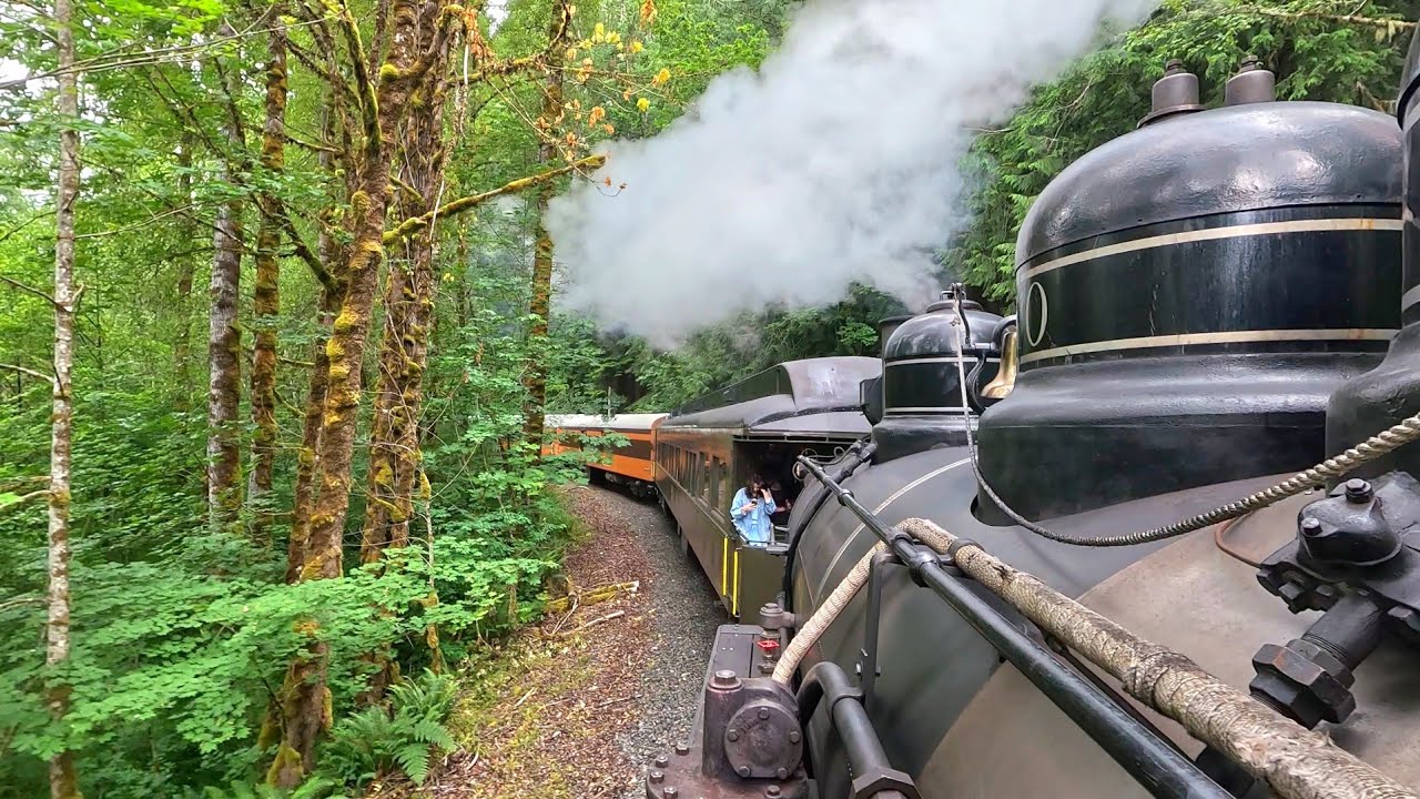 Steam Locomotive Fireman View Pulling the Passengers on the Mt. Rainier Scenic Railroad