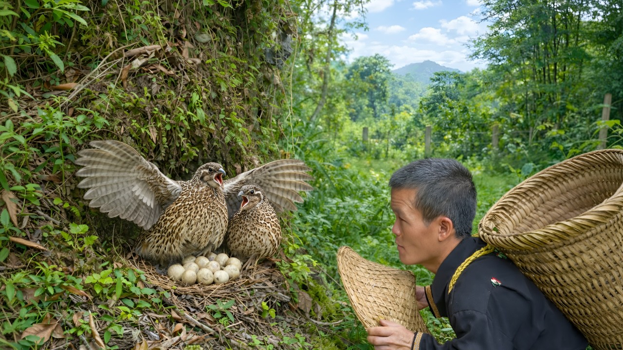 The everyday life of a dwarf family - Going into the forest to catch quail and then killing them