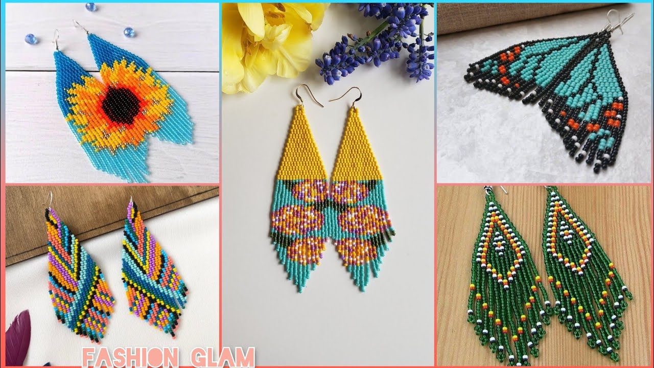 New Patterns Of Seeds Beads Native American Long Party Earrings/Fringe Beaded Hoop Earrings Styles