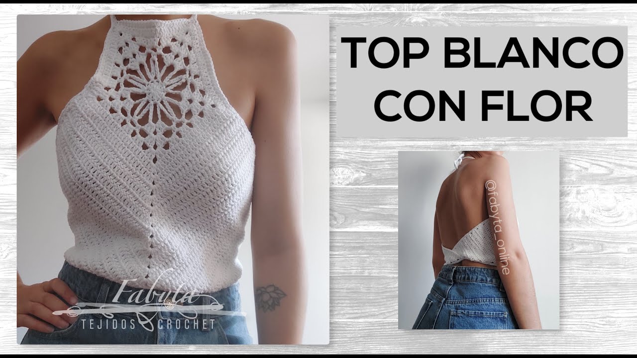 Top blanco con flor, en algodon y con el paso a paso facilisimo en crochet o ganchillo