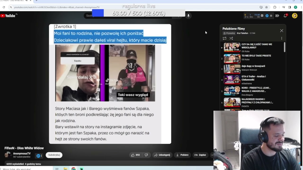 Takefun reaguje na diss fana szpaka- FifsoN - Diss White Widow