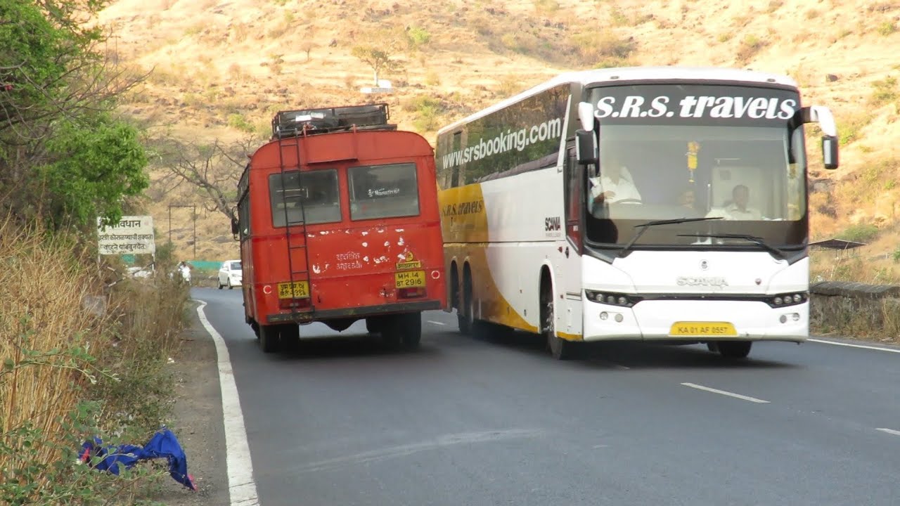 KATRAJ PUNE GHAT:BEAUTIFUL MSRTC BUS~S.R.S TRAVELS CAPTURED AT GHAT ROAD