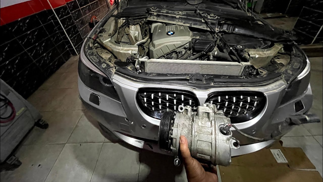 BMW e60 ac compressor replacement.. طريقه تغيير كومبريسور تكييف بي ام دبليو