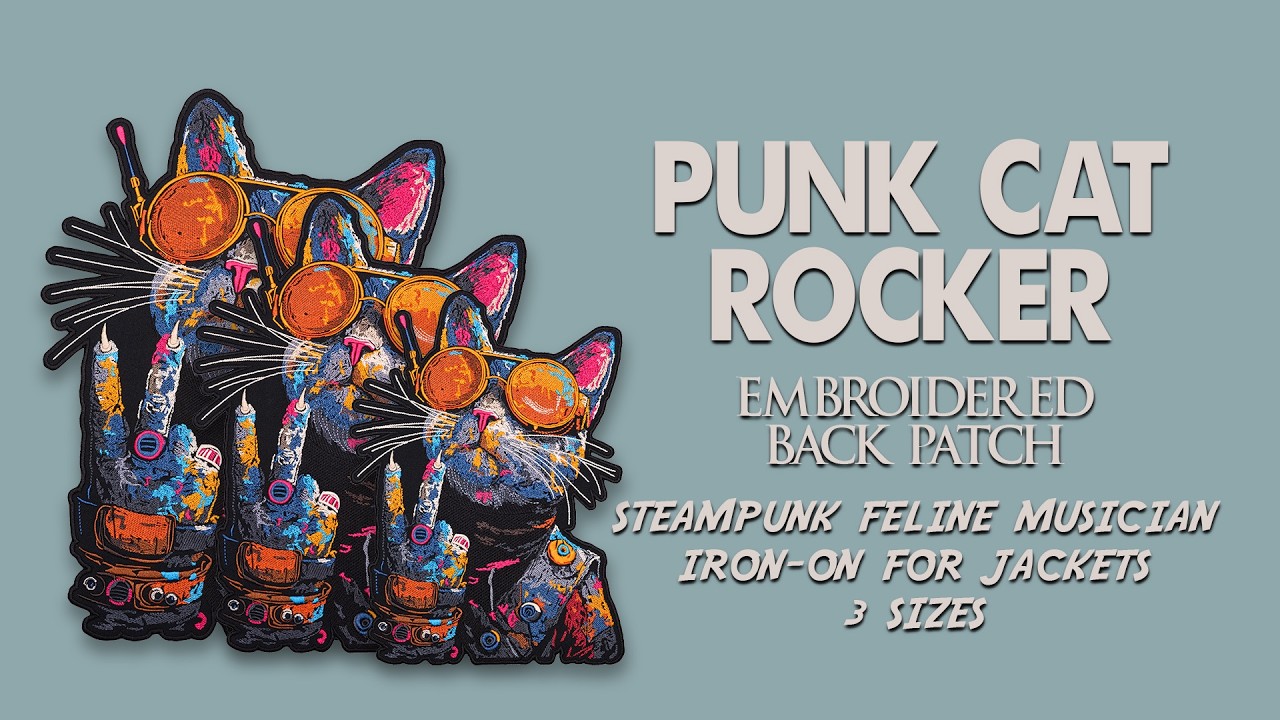 Punk Cat Rocker Embroidered Back Patch @embroverse