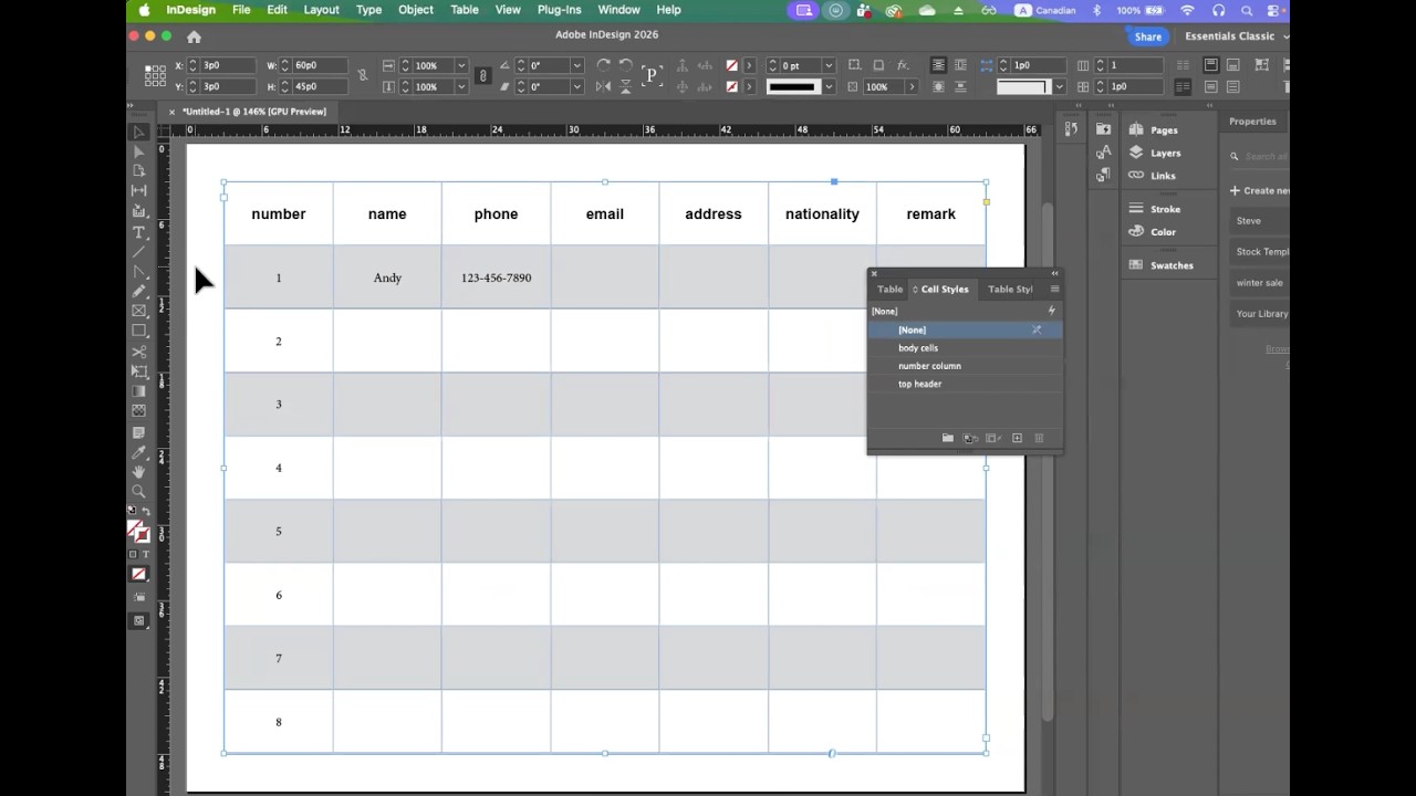 Tables in InDesign