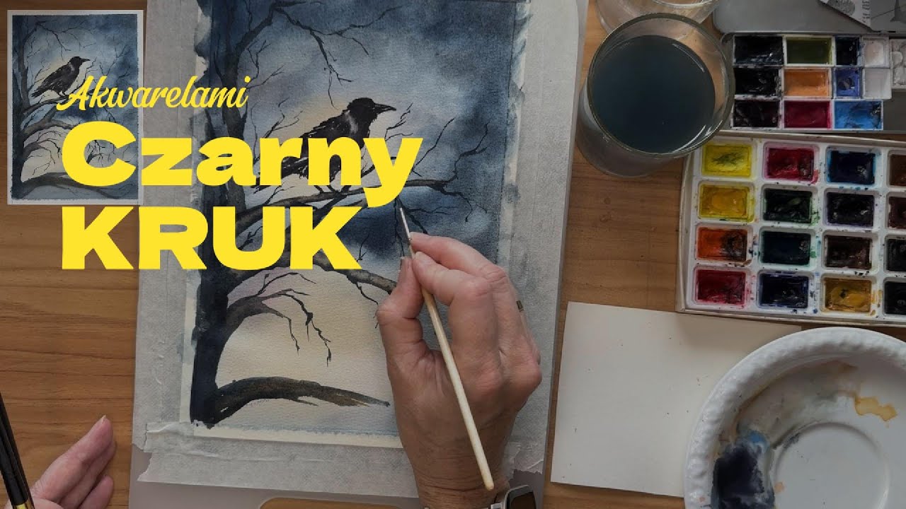 Czarny kruk w nocnej ciszy – akwarela z tajemnicą #akwarela