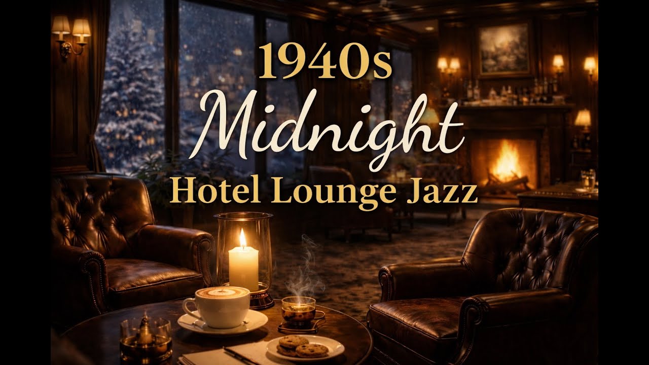 A Quiet Midnight Hotel Lounge in the 1940s | Soft Jazz & Firelight