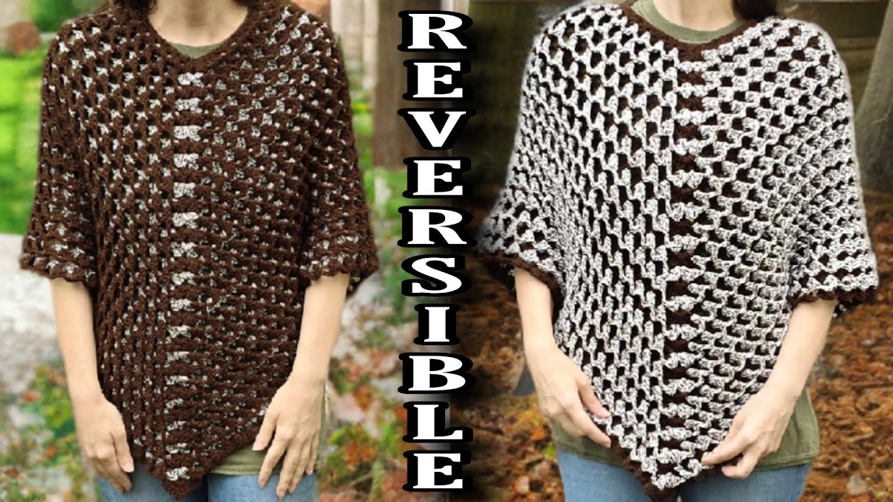 Crochet Reversible 3D Poncho in Two Colors! ONE ROW REPEAT!! 🧵