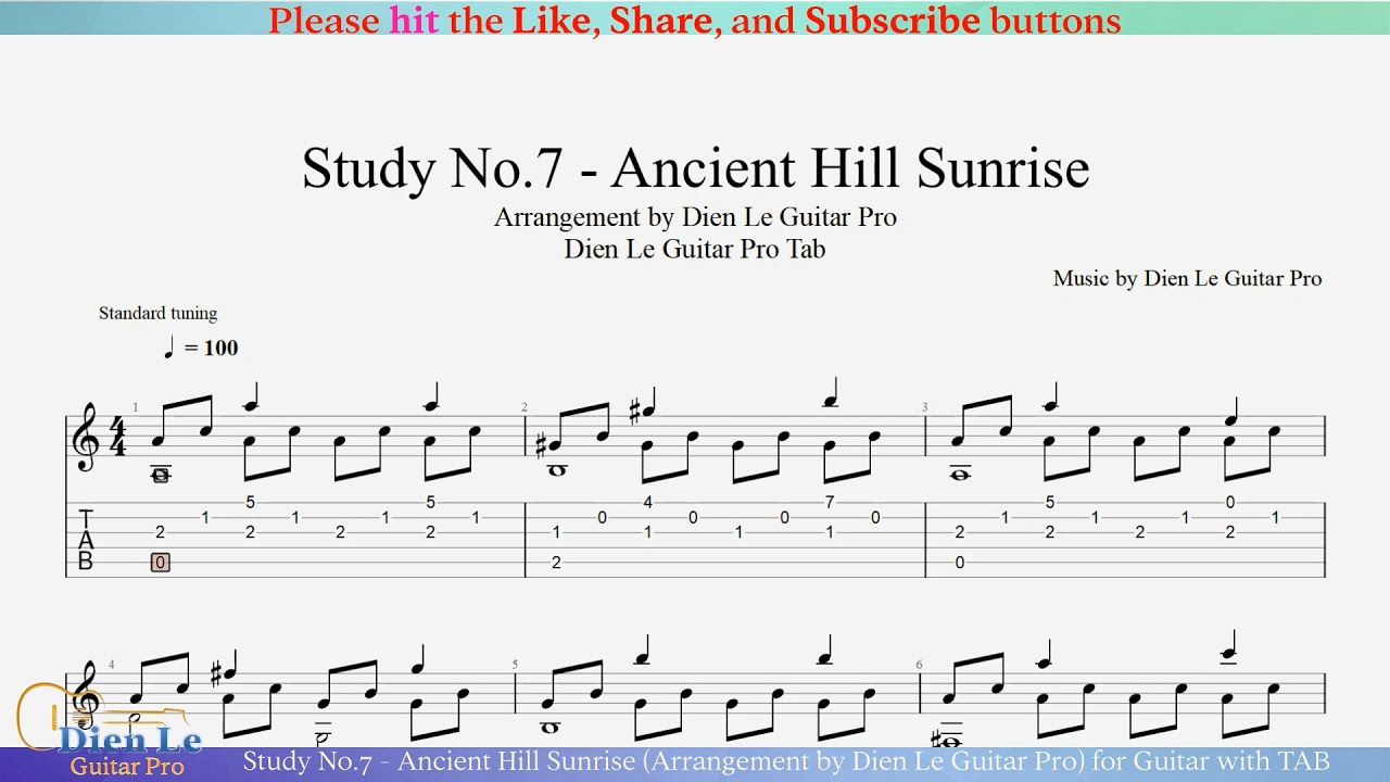 Study No.7 - Ancient Hill Sunrise (Arrangement by Dien Le Guitar Pro) for Guitar with TAB