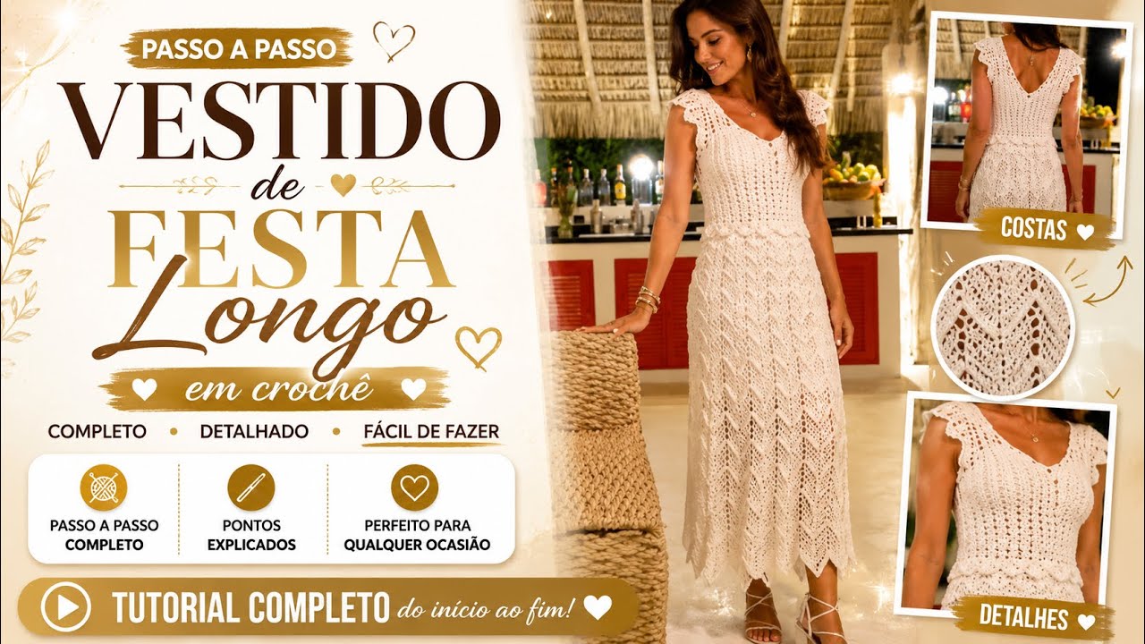 Vestido de Crochê Longo Parte 3 😍