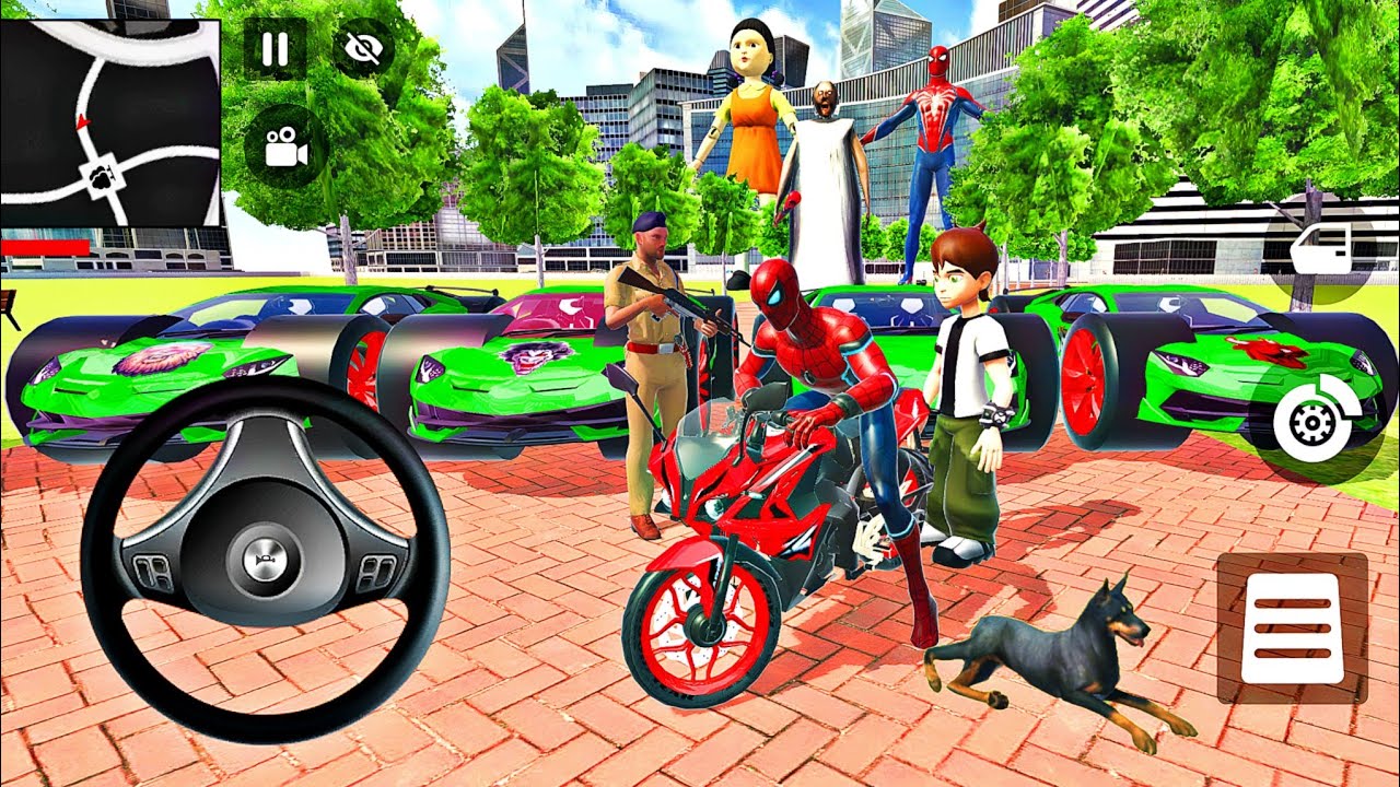 🔥Spiderman & Ben10 3D Game 🎮 Indian Thift Auto Simulator 🦚 Purchase Squid Doll & Granny Car 💐 Police