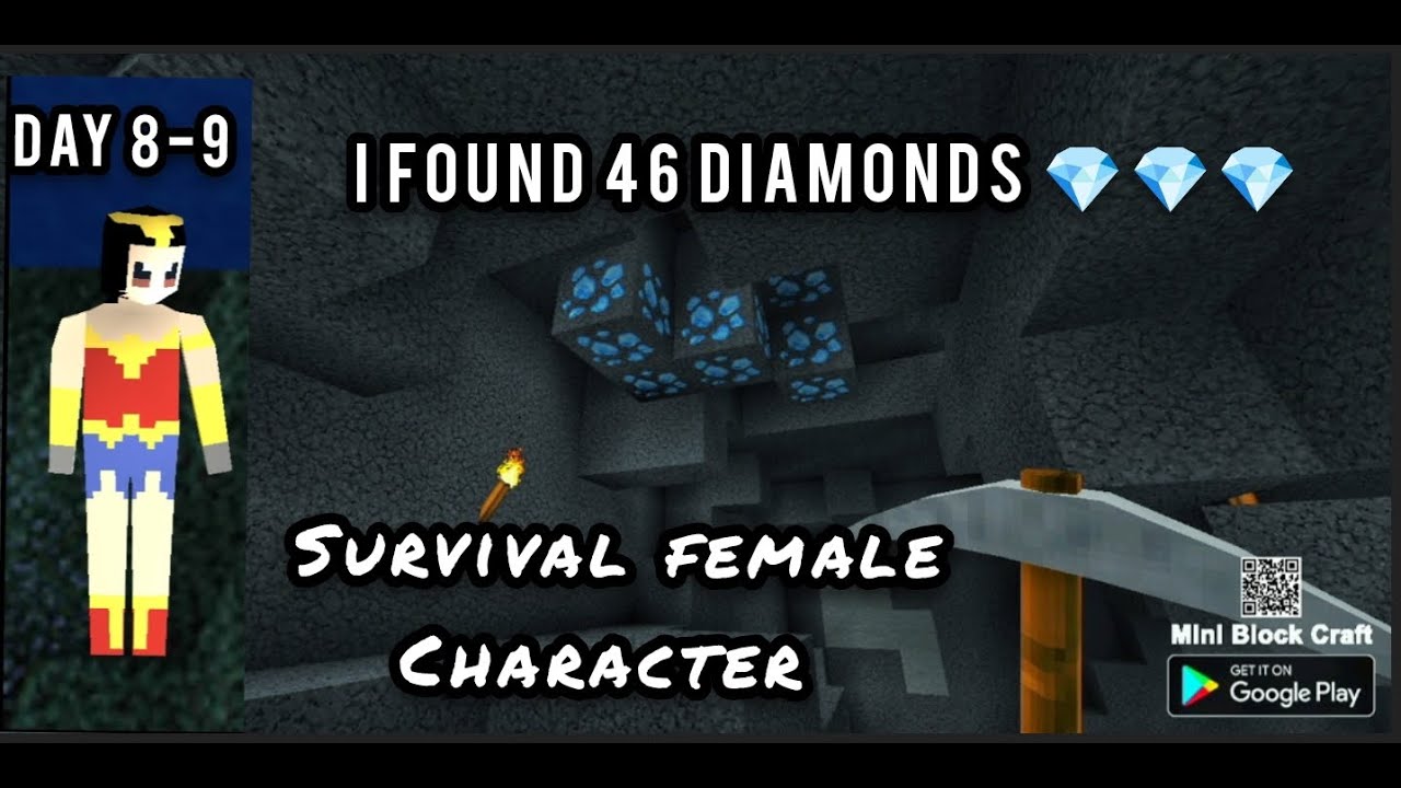 Survival series season 5 Female Player Day 8-9 I found 46 diamonds in one day Mini block craft